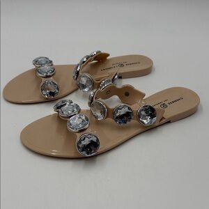 Chinese Laundry Jelly Slip On Sandals with Silver White Stone Accents